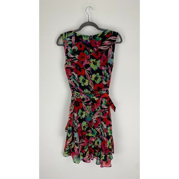 Tahari Arthur S. Levine Womens Dress Tie-Waist Vibrant Floral Size 4 V Neck - Picture 6 of 14